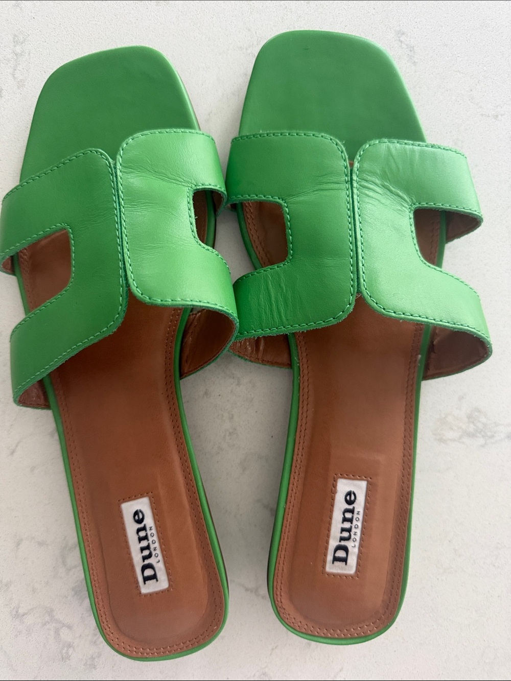 Dune London Bright Green Cutout Leather Slide Sandals size 41